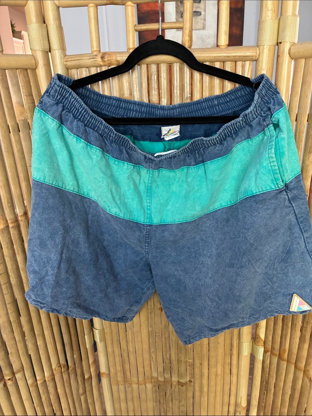 Men's 90’s Two-Tone Teal and Faded Blue Swim Board Shorts